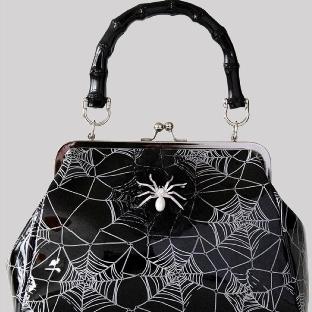 Black Spiderweb Patent Killian Handbag - Picture 6 of 7